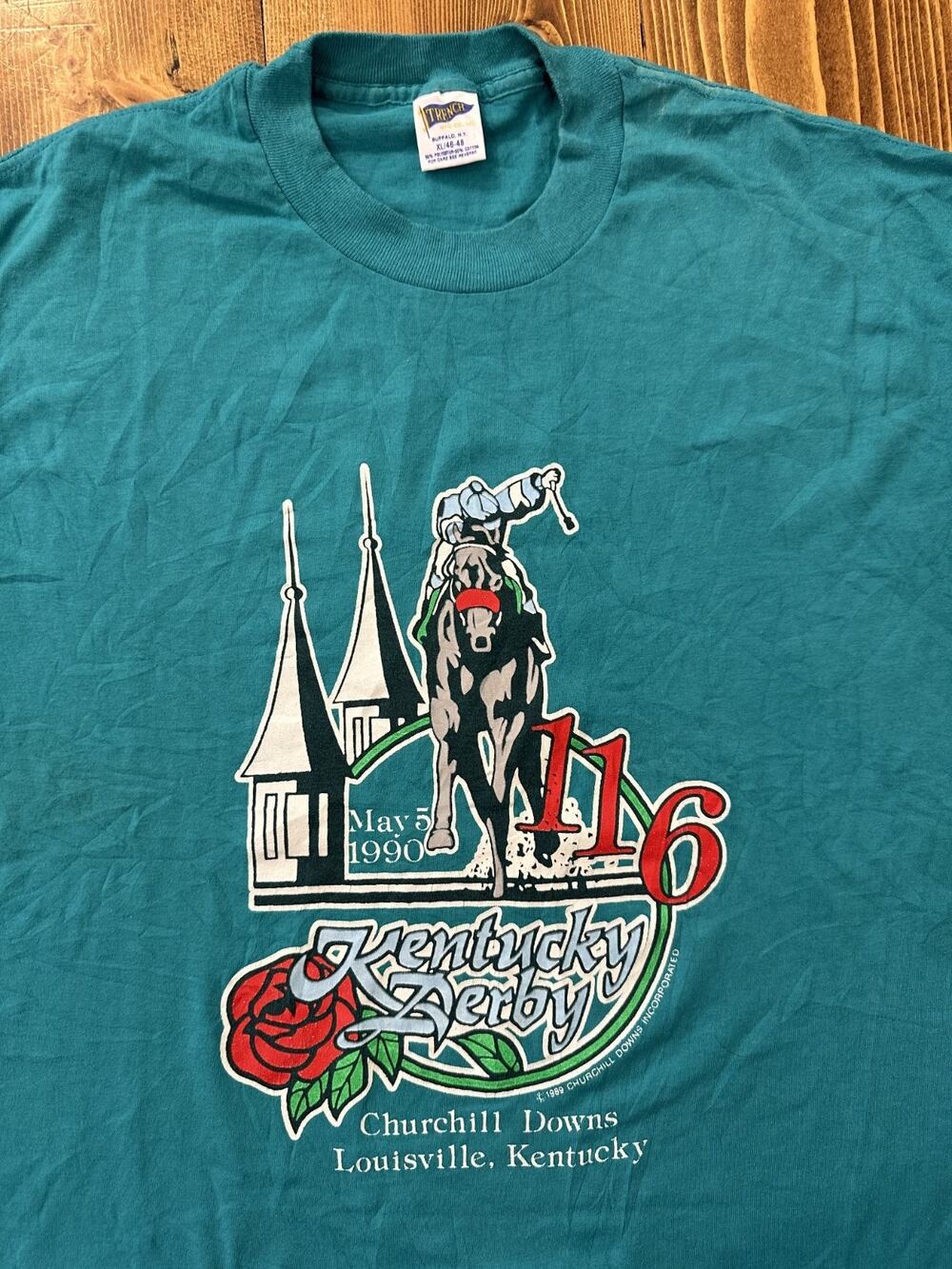 Vintage Kentucky Derby 116 1990 Single Stitch T Shirt Size XL Rare Trench Tag